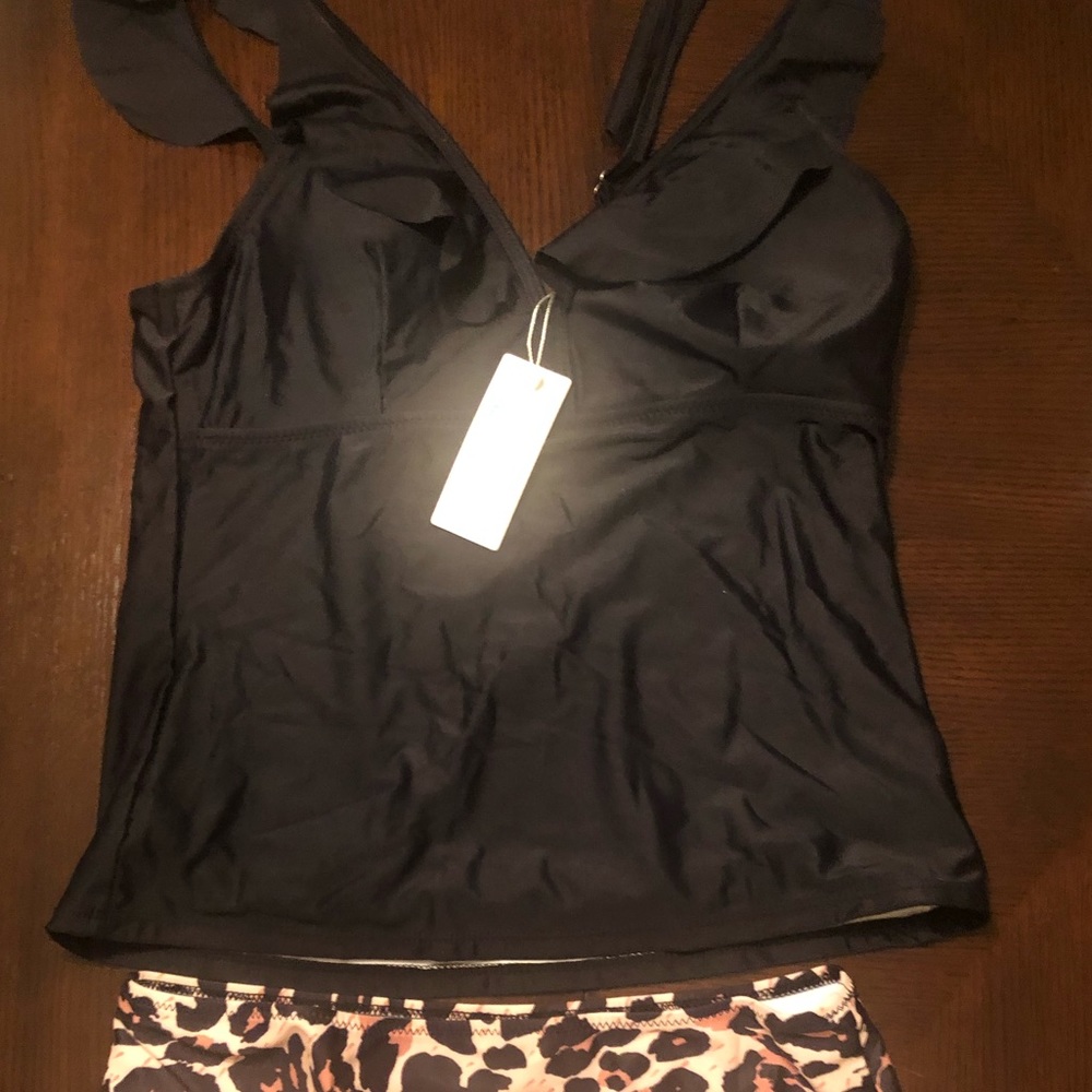 Black top with leopard bottom tankini